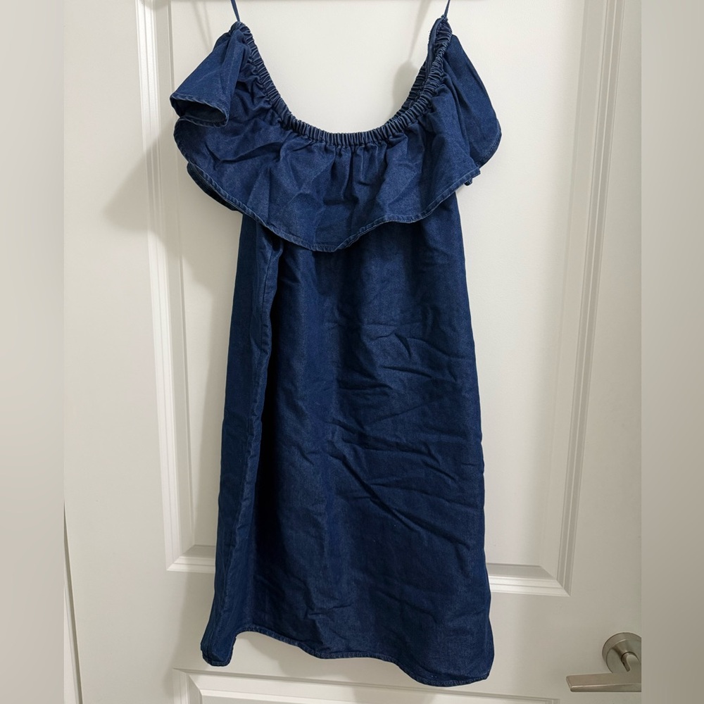 California Moonrise Blue Denim Off-Shoulder Ruffled Sundress